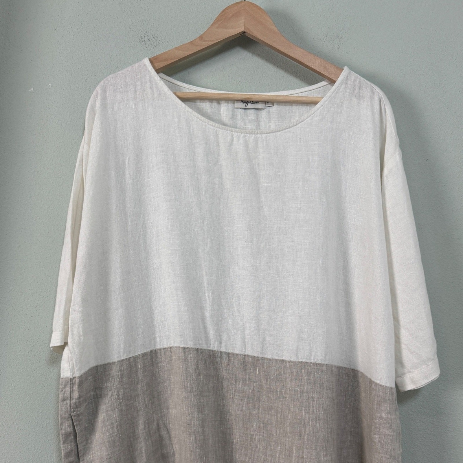 Magiclinen Adria Color-Block Linen Dress White Gray Xl Relaxed Fit Pocketed — image 4 of 8